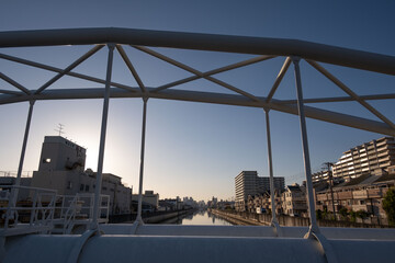 大阪、都市、風景、川、橋、秋	