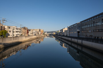 大阪、都市、風景、川、橋、秋	