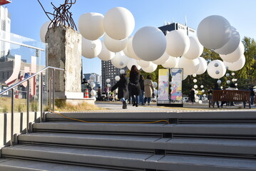 white balloon and child