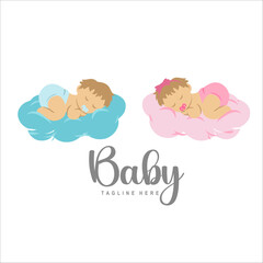 Sleeping cute baby logo design template