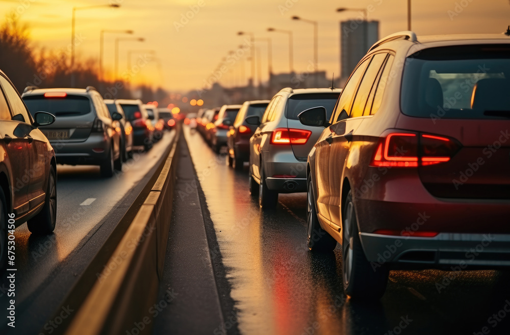 Aufkleber car point of view of a big traffic jam on a highway.
