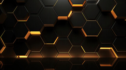 Luxury hexagonal abstract black and gold metal background