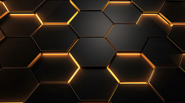 Luxury hexagonal abstract black and gold metal background © Farnaces