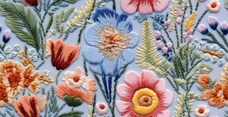 embroidery flowers in the style of sewing, vintage flowers bankground