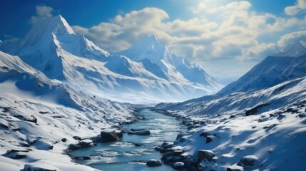 Majestic snow capped mountains, Winter wonderland, Epic adventure.