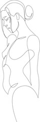 Abstract nude woman with hair tied in a bun continuous one line drawing. Single line naked female, side view. Vector illustration.