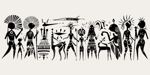 Obraz premium ethnic traditional tribal illustration black and white