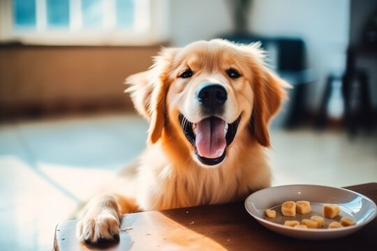 dog eat food with happiness in the house