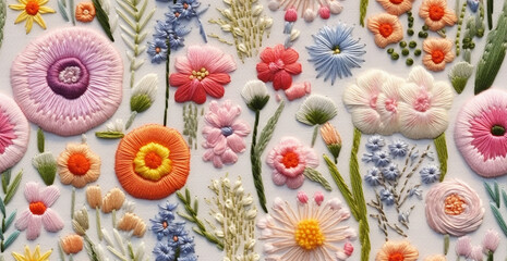 embroidery flowers in the style of sewing, vintage flowers bankground