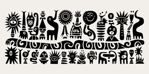 ethnic traditional tribal illustration black and white