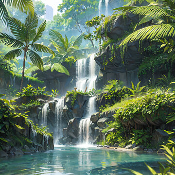 Floresta tropícal com cachoeira © Roger