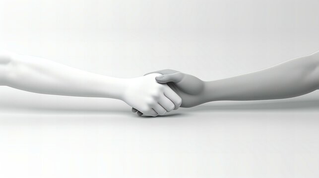 Abstract Minimalistic Representation of a Handshake in a Monochrome White Seamless Background