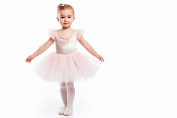 Toddler Ballet Dancer Costume: Full Body Girl on White Background with copy space
