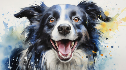 Border Collie Watercolor Painting