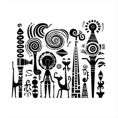 ethnic traditional tribal illustration black and white