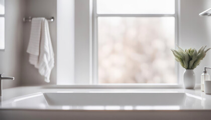 Empty bathtub with window and copy space