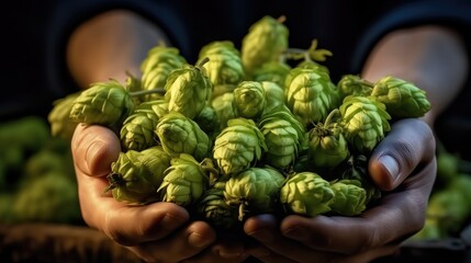 Freshly harvested hops, Green hops for beer.