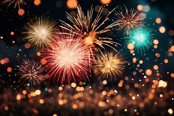Fototapeta premium Vibrant Firework Display Illuminating the Night Sky with a Symphony of Color and Light