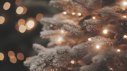 Christmas decorations on the Christmas tree on background. Selective focus with shallow depth of field.