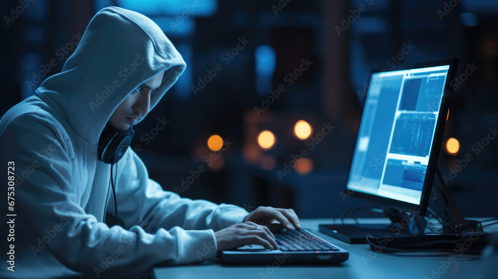 Leinwandbilder Hacker using computer virus for cyber attack, Payments System Hacking.