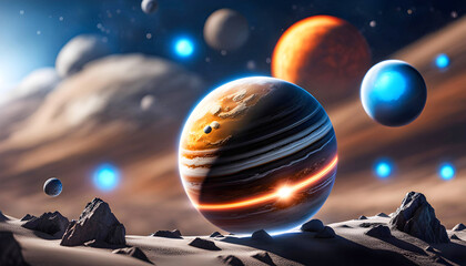 Naklejka premium diamond ball with a world inside, futuristic world, origin of the universe,