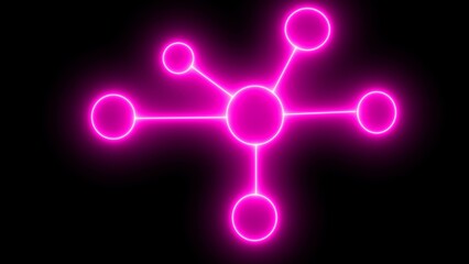 Pink molecule neon icon. Physics element set. Simple icons for web design, info graphics. Beautiful shiny molecules on a black background. illustration