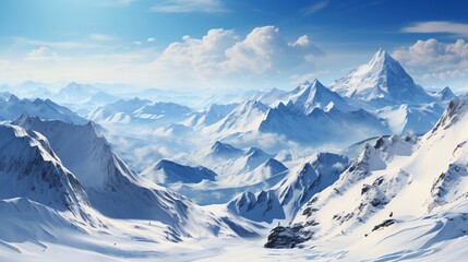 Winter panorama snowy mountains snowcapped peaks