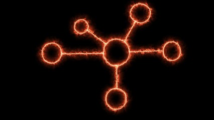 Orange color molecule neon icon. Physics element set. Simple icons for web design, info graphics. Beautiful shiny molecules on a black background. illustration