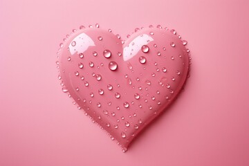 Pink heart with water droplets on a pink background and white border. Generative AI