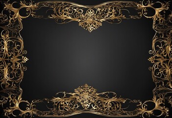 Golden filigree border on black background for cards and invitation
