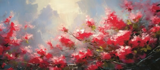 In the garden the white flowers bloom under the warm sunshine painting the sky with their vibrant red hues a true treasure of nature s beauty