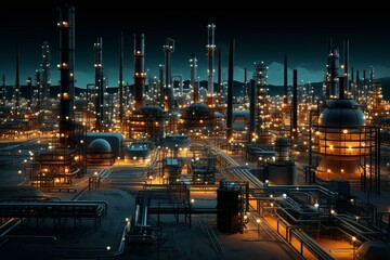 Fototapeta na wymiar Aerial image of an oil refinery at night. Generative AI