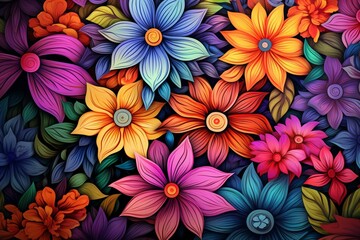 Background with colorful flowers. Generative AI