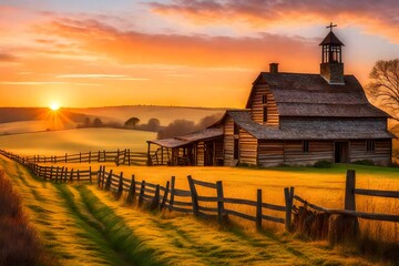 Easter Morning Sunrise: Imagine a tranquil rural landscape with rolling hills and a warm