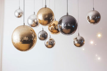 Silver and golden decorative Christmas balls. Generative AI