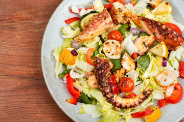 Seafood salad with octopus tentacles.