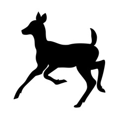Silhouette of a small deer on a white background, vector illustration.