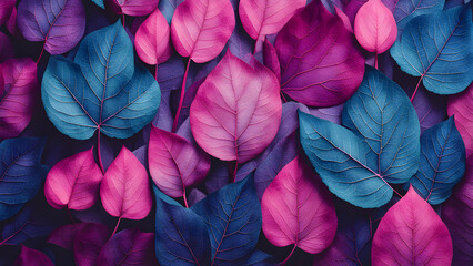 Natural macro texture of beautiful leaves toned in blue and purple pink tones. background