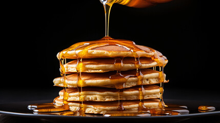 Fototapeta na wymiar Maple Syrup Pouring Over a Stack of Pancakes