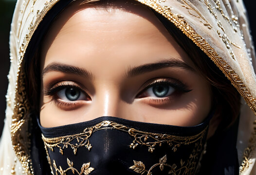 Woman face in niqab. Generative AI