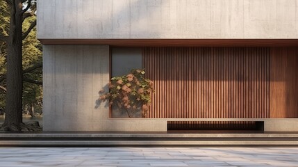 3D rendering of a wooden house exterior with porch.