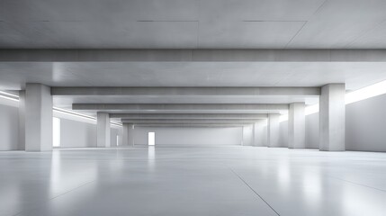 Fototapeta premium 3d exterior rendering of a parking lot with a bare concrete floor and ceiling. 