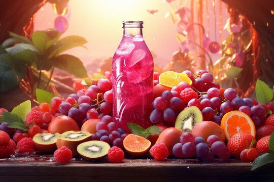 Vibrant fruit medley with a burst of berry juice and hints of forest fruits in a captivating 3D image. Generative AI