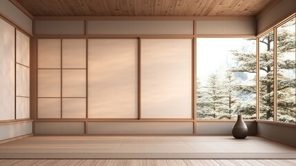 3D rendering of a beautiful traditional Japanese living room.