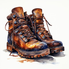 watercolor Boots shoe clipart, Generative Ai