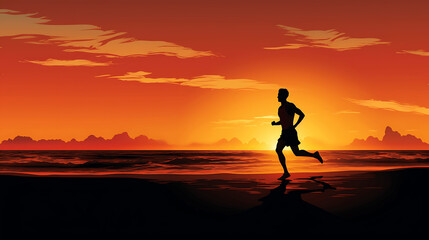 abstract person running on the beach at sunset