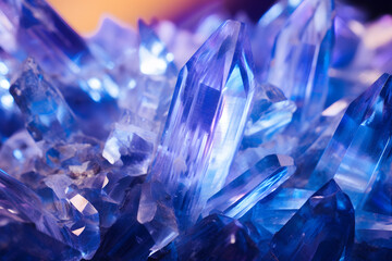 Macro shot of blue aura quartz crystal