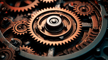 Industrial gear wheels, close-up view.
