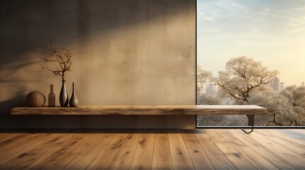 Mur avec fen&ecirc;tre dans un esprit zen aux couleurs chaude et marron