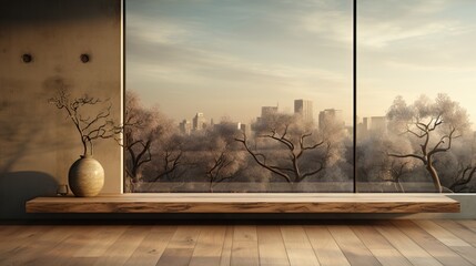 Mur avec fenêtre dans un esprit zen aux couleurs chaude et marron - obrazy, fototapety, plakaty
